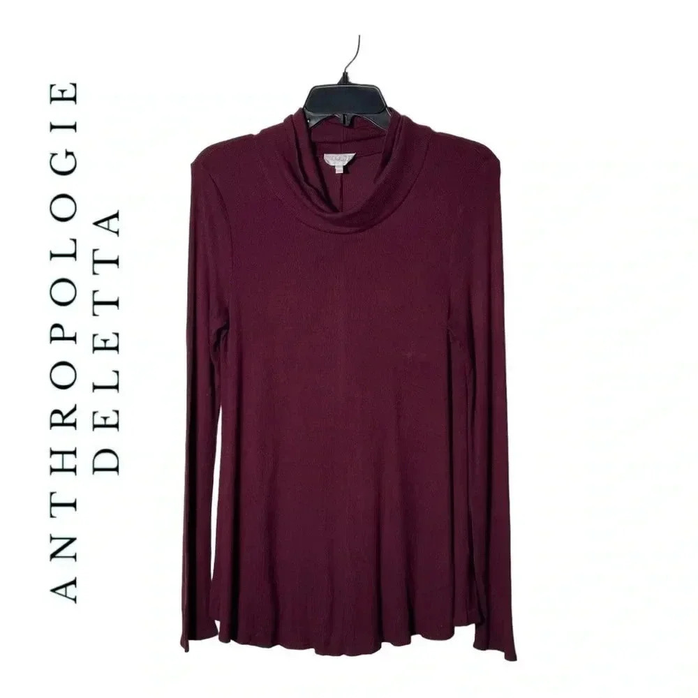 1832. ANTHROPOLOGIE DELETTA LONG SLEEVE RIBBED‎ COWL NECKLINE TOP SIZE MEDIUM